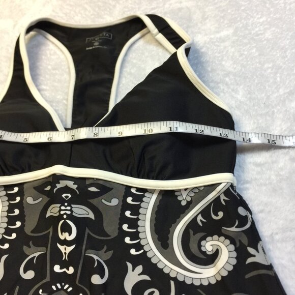 Athleta Athletic Dress Size ST Womans Tall Black Paisley Racer Back Built In Bra - Picture 8 of 16